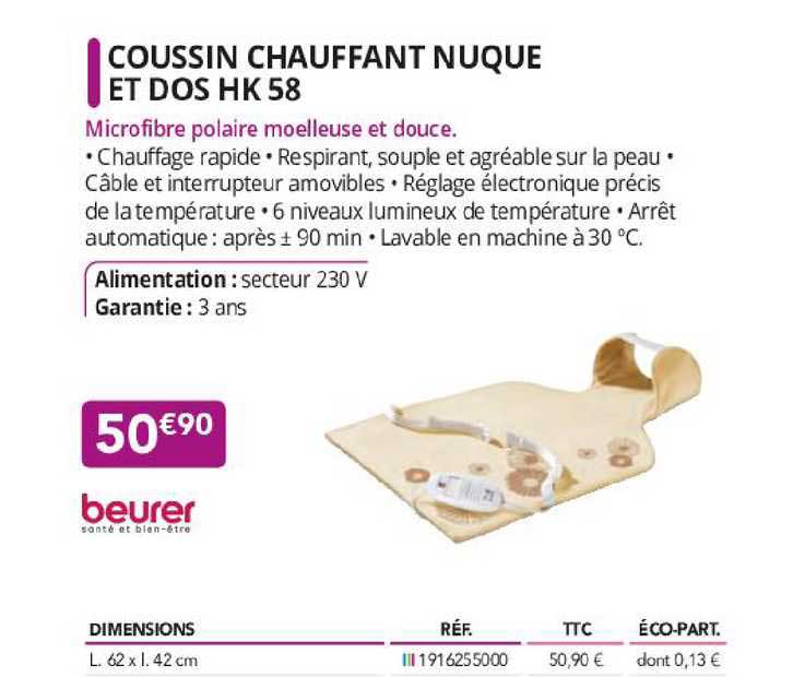 coussin chauffant nuque et dos hk 58 beurer