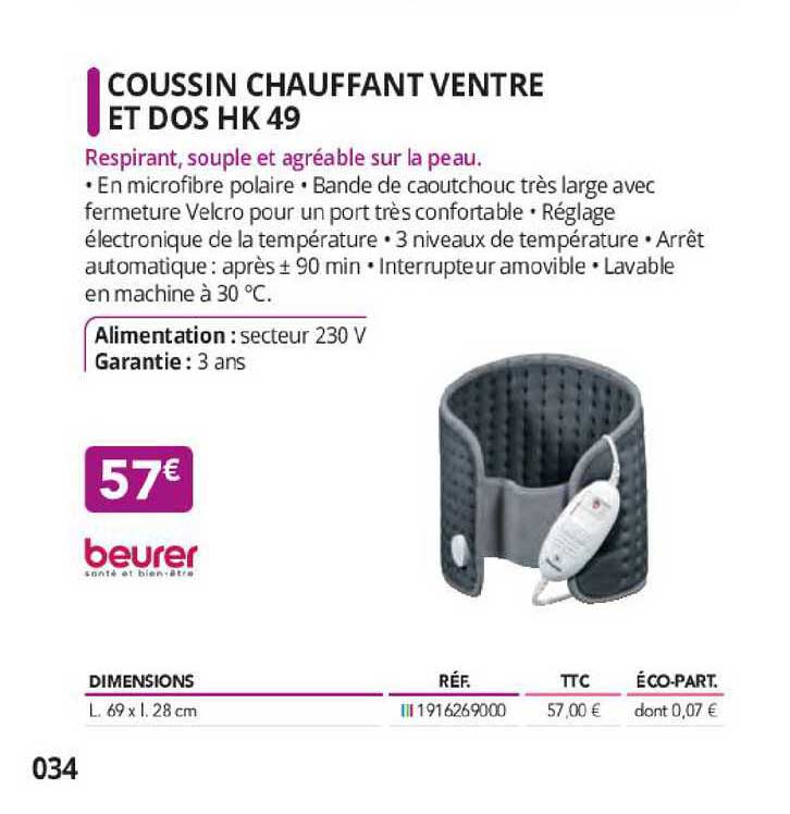 coussin chauffant ventre et dos hk 49 beurer