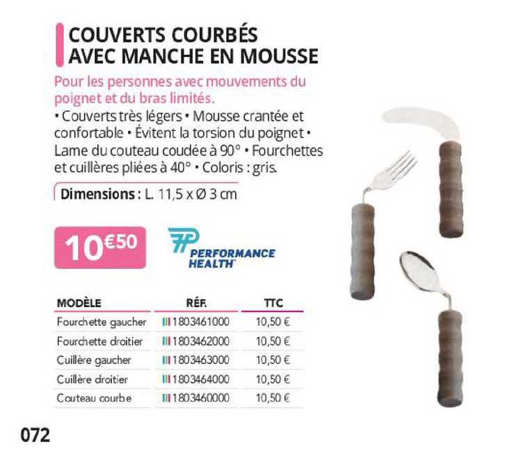 couverts courbés avec manche en mousse performance health