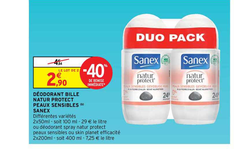 déodorant bille nature protect peaux sensibles sanex