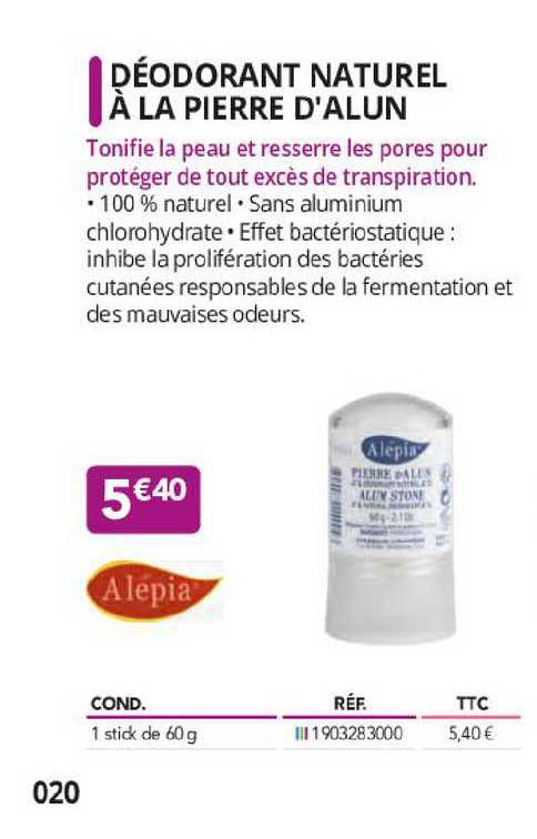 déodorant naturel à la pierre d'alun alépia