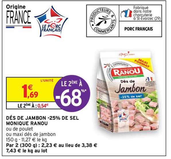 dés de jambon -25% de sel monique ranou