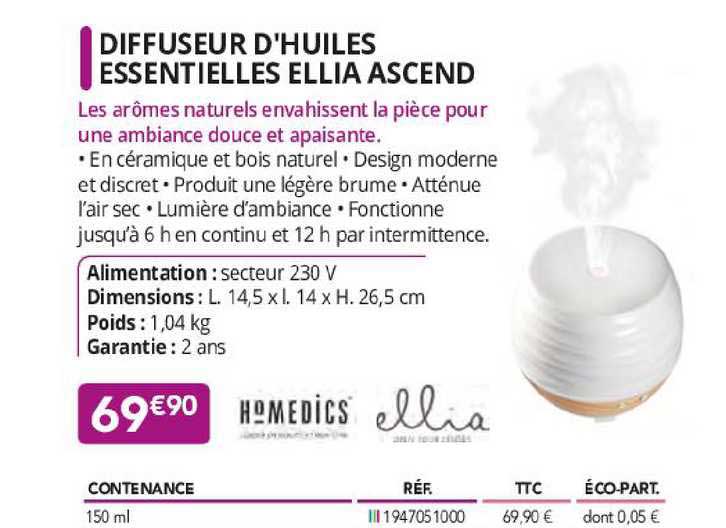 diffuseur d'huiles essentielles ellia ascend