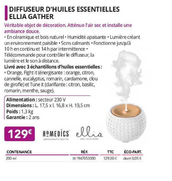 diffuseur d'huiles essentielles ellia gather