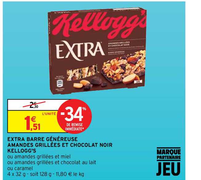 extra barre généreuse amandes grillées et chocolat noir kellogg's