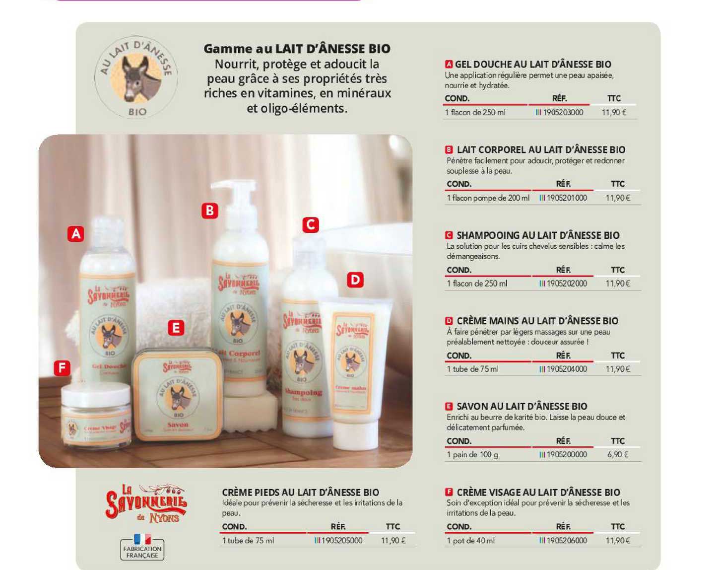 gamme au lait d'ânesse bio