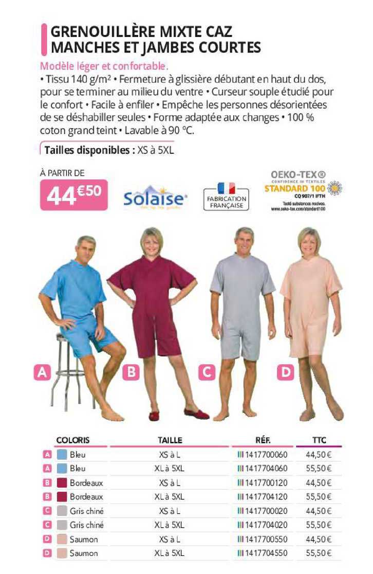 grenouillère mixte caz manches et jambes courtes solaise