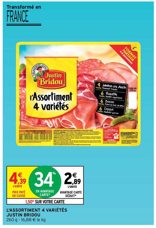 l'assortiment 4 variétés justin bridou