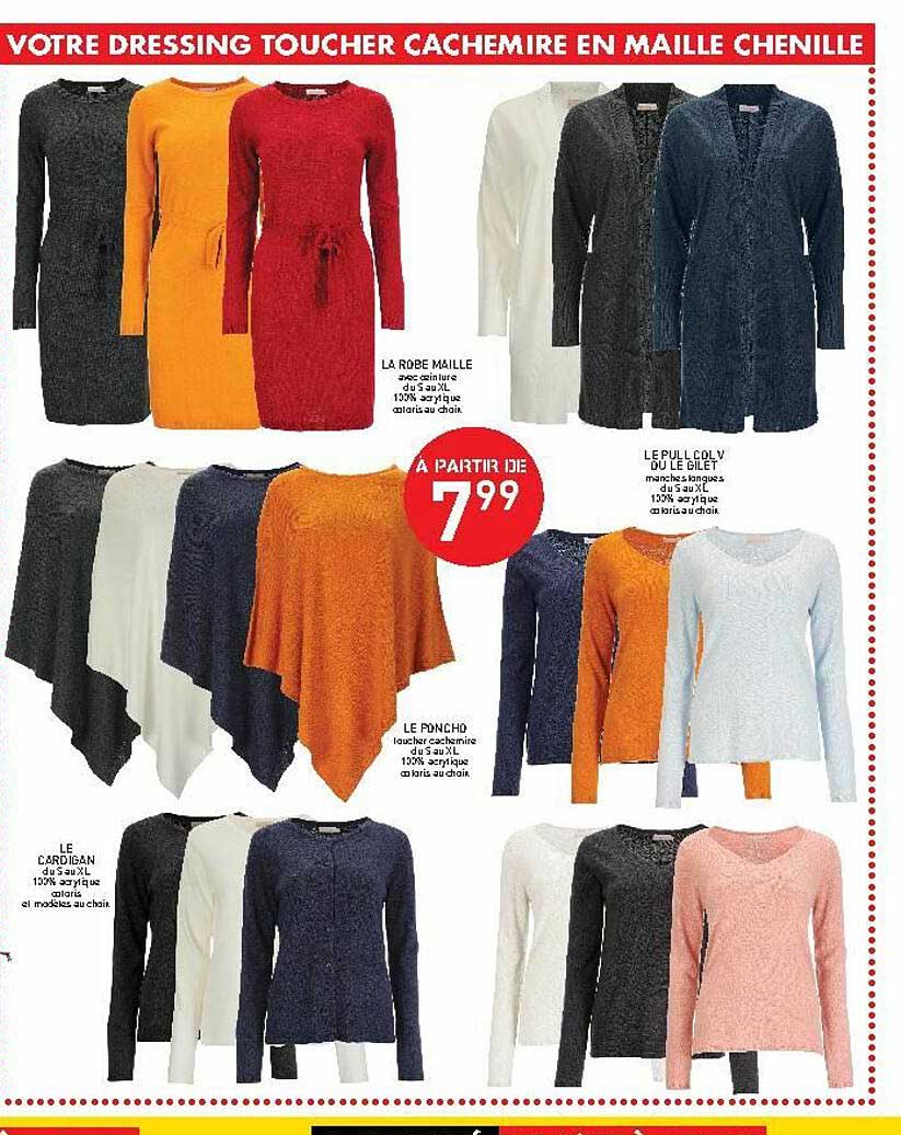 la robe maille, le pull col v ou le gilet, le poncho, le cardigan
