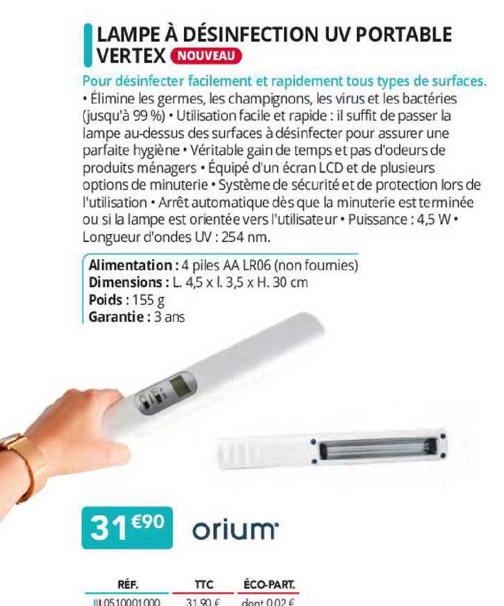 lampe à désinfection uv portable vertex orium