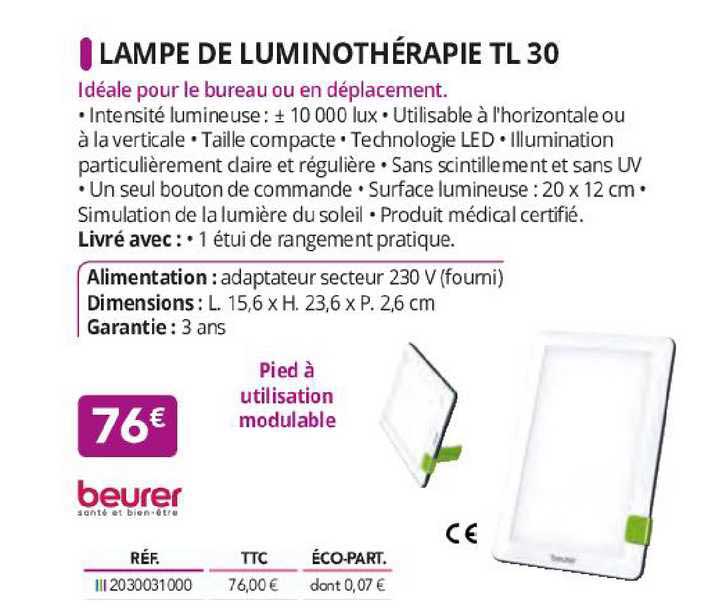 lampe de luminothérapie tl 30 beurer