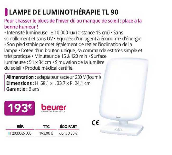 lampe de luminothérapie tl 90 beurer