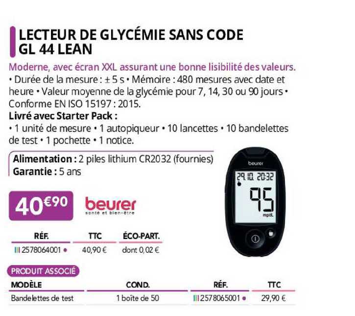 lecteur de glécémie sans code gl 44 lean beurer