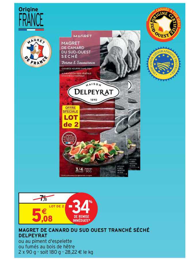 magret de canard du sud ouest tranché séché delpeyrat