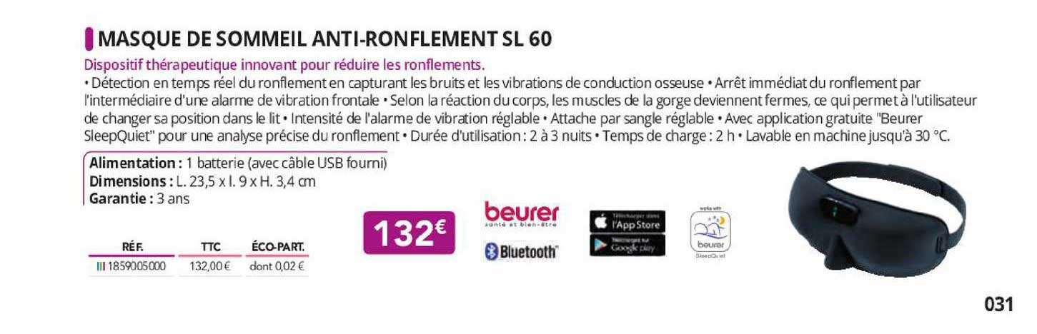masque de sommeil anti-ronflement sl 60 beurer