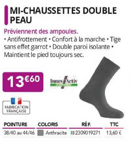 mi-chaussettes double peau innov'activ
