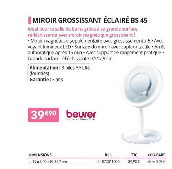 miroir grossissant éclairé bs 45 beurer