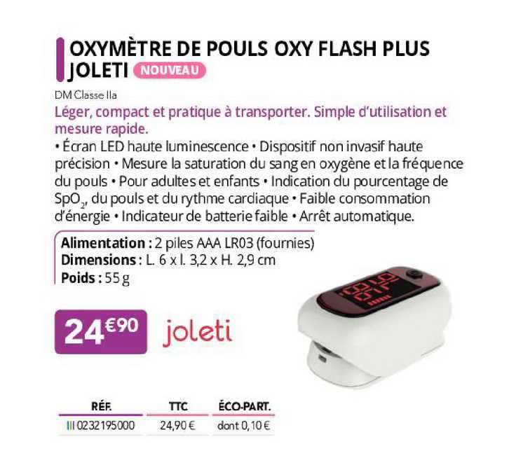 Oxymètre De Pouls Oxy Flash Plus Joleti
