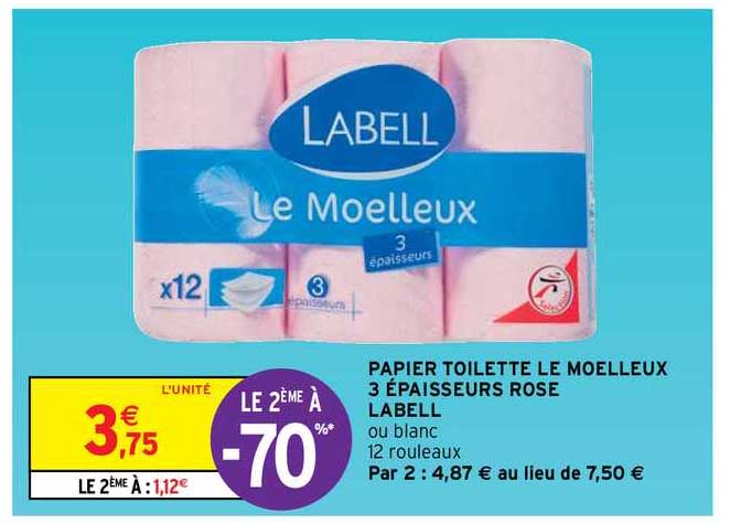 papier toilette le moelleux 3 épaisseurs rose labell