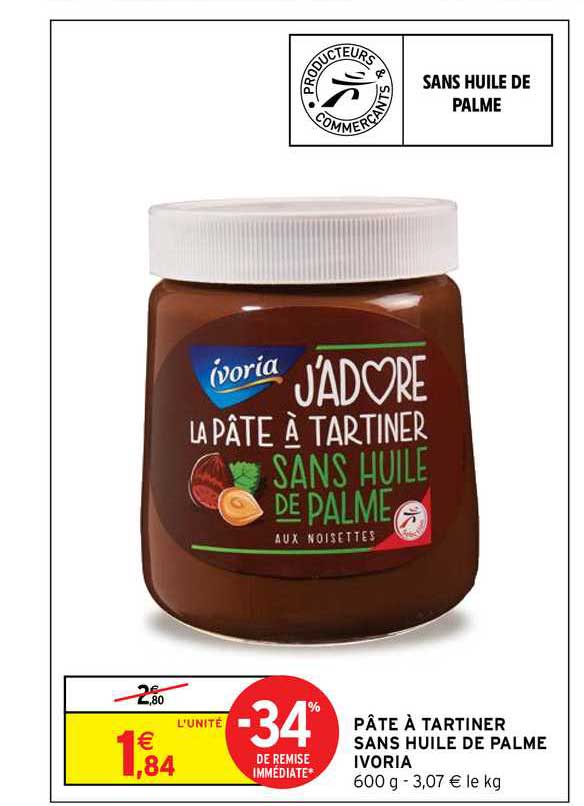 Pâte à Tartiner Sans Huile De Palme Ivoria