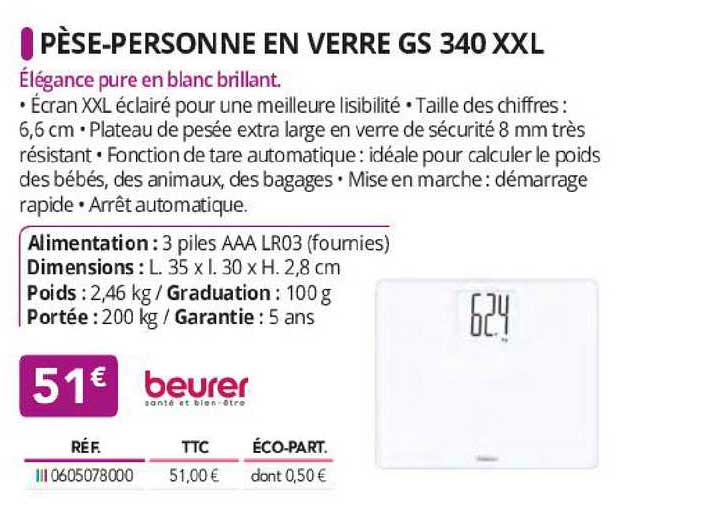 pèse-personne en verre gs 340 xxl beurer