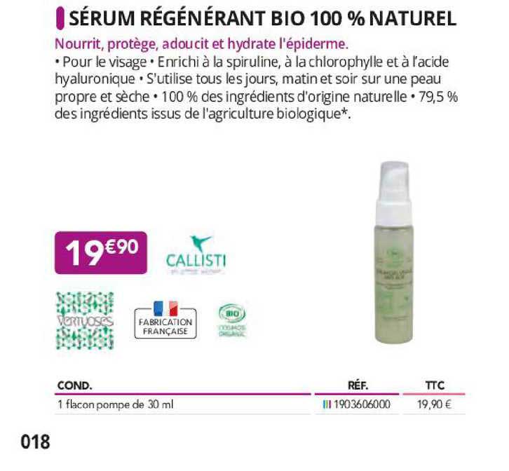 sérum régénérant bio 100% naturel