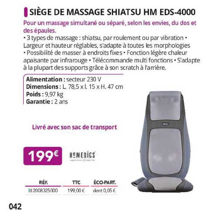 siège de massage shiatsu hm eds-4000 homedics