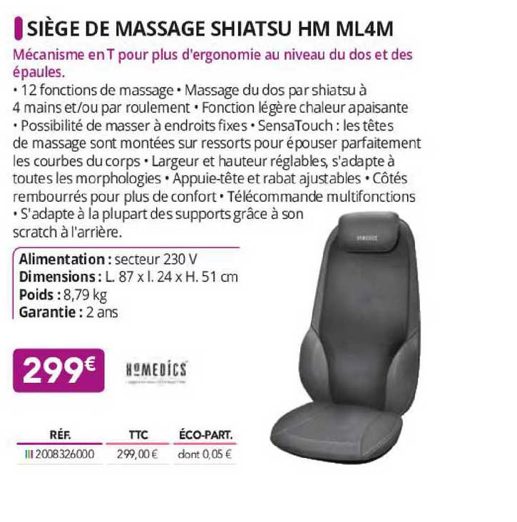 siège de massage shiatsu hm ml4m homedics