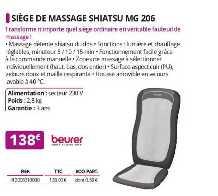siège de massage shiatsu mg 206 beurer