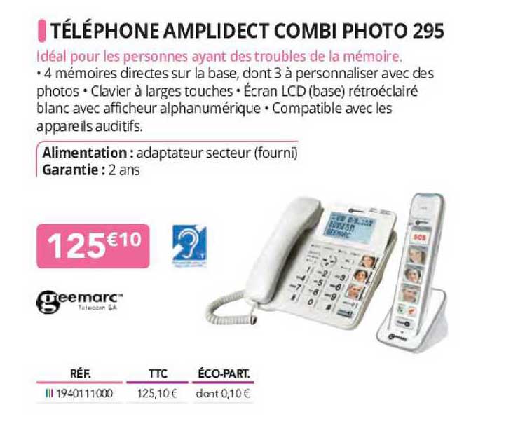 téléphone amplidect combi photo 295 geemarc
