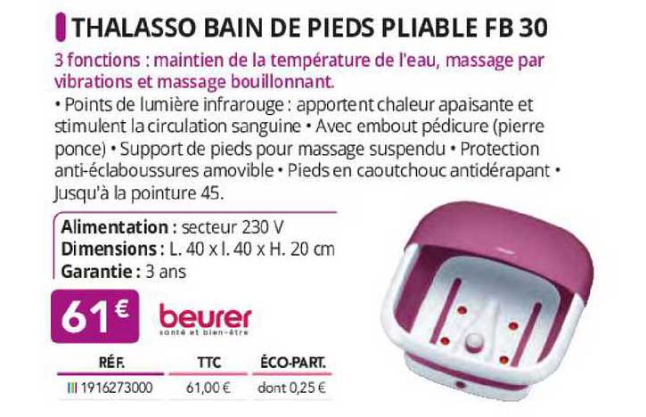 thalasso bain de pieds pliable fb 30 beurer