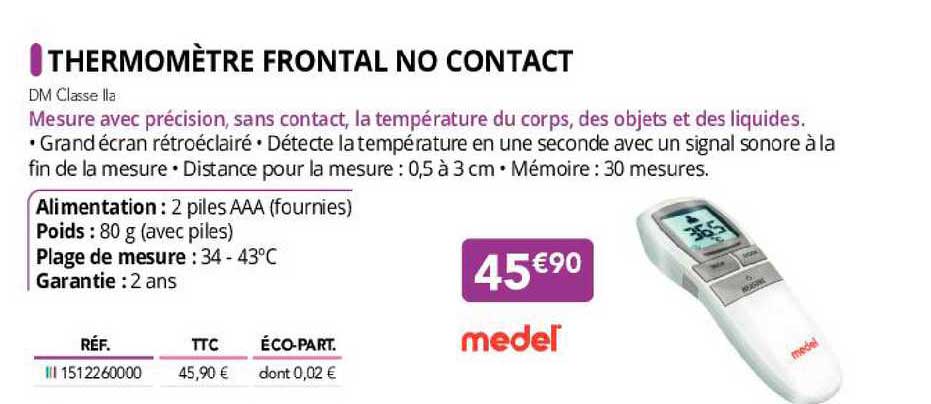 thermomètre frontal no contact medel