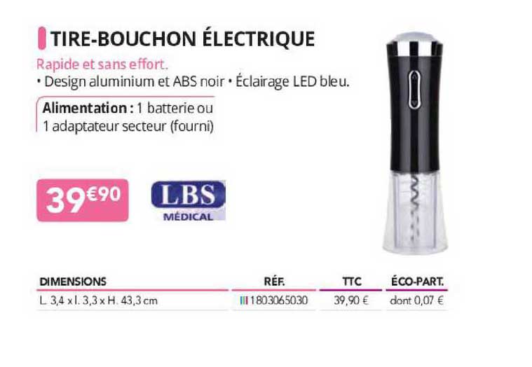 tire-bouchon électrique lbs médical