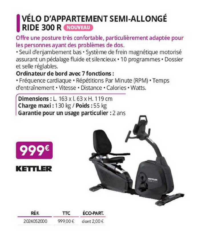 vélo d'appartement semi-allongé ride 300 r kettler