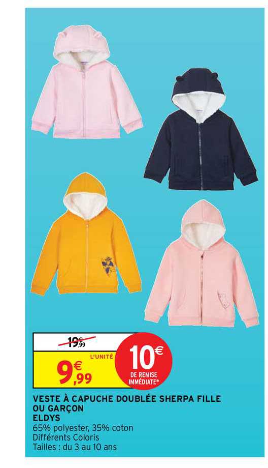 veste à capuche doublée sherpa fille ou garçon eldys