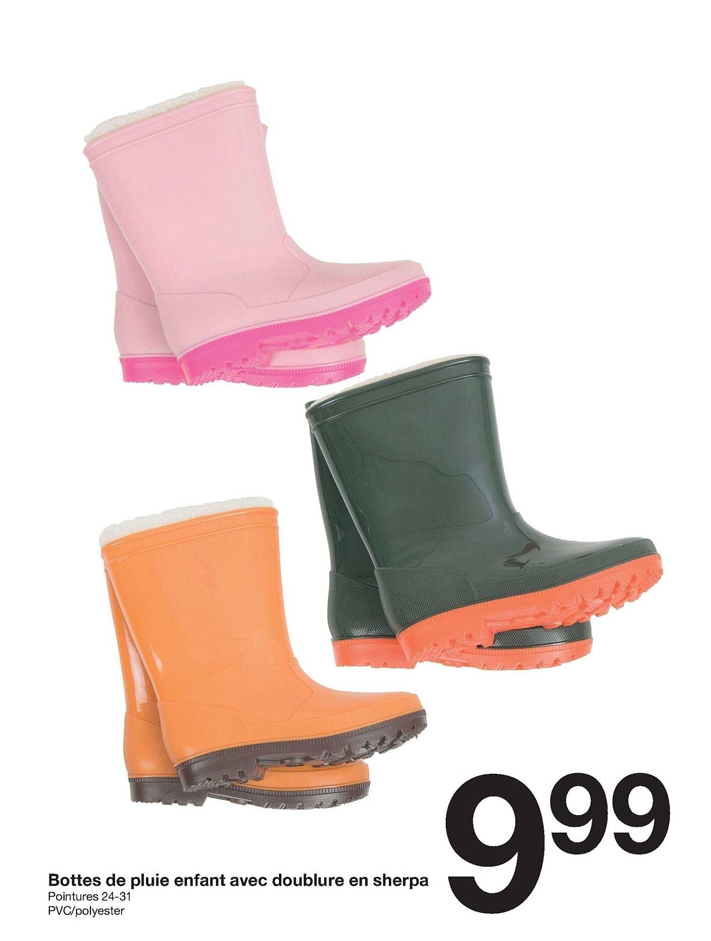 bottes de pluie enfant avec doublure en sherpa