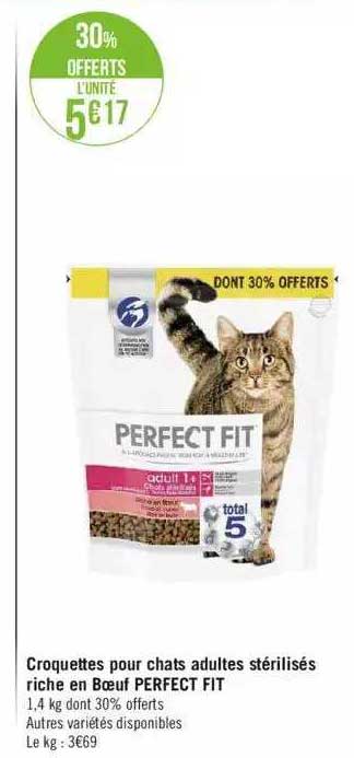 croquettes pour chats adultes stérilisés riche en boeuf perfect fit