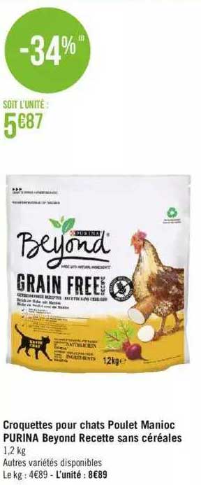 croquettes pour chats poulet manioc purina beyond recette sans céréales