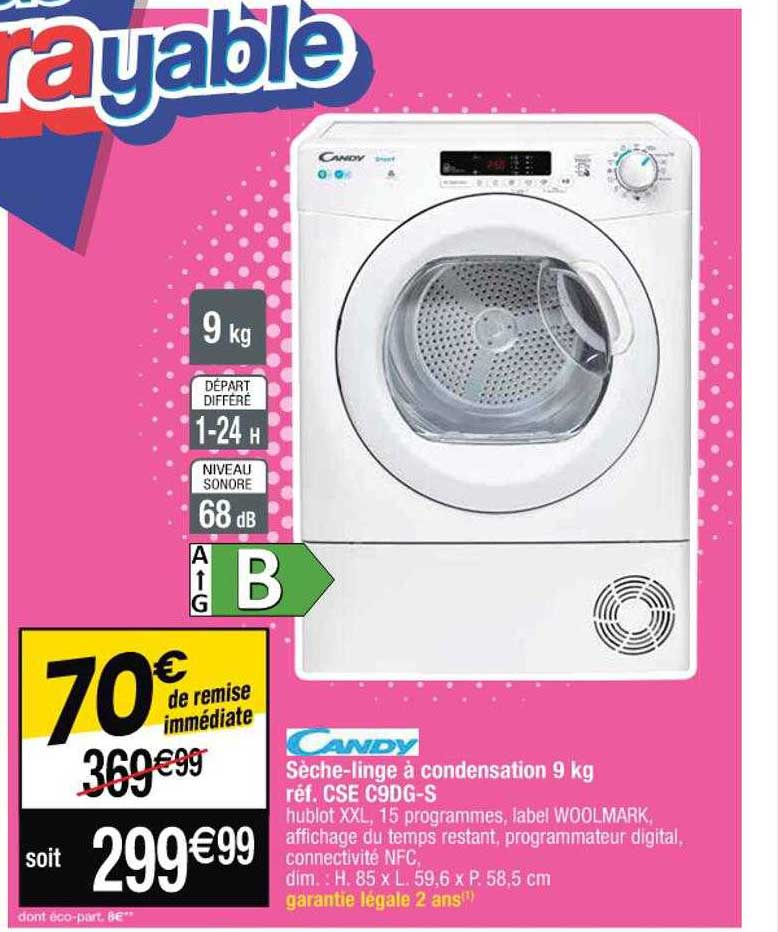 sèche-linge à condensation 9 kg candy