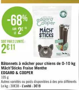 bâtonnets à mâcher pour chiens de 0-10 kg mâch'sticks fraise menthe edgard & cooper