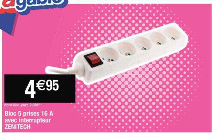 bloc 5 prises 16a avec interrupteur zenitech