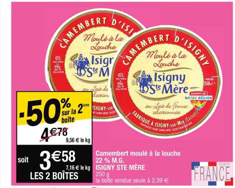 camembert moulé à la louche 22% m.g. isigny ste mère
