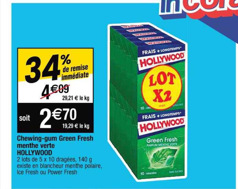 chewing-gum green fresh menthe verte hollywood