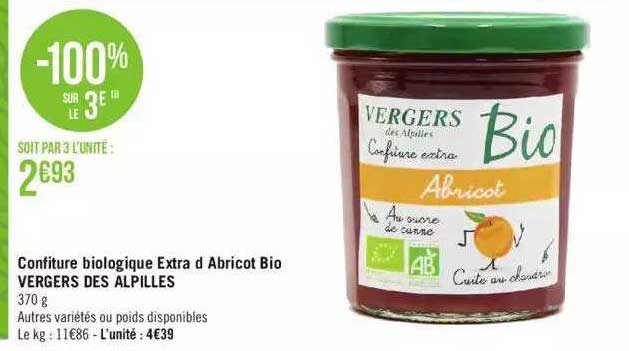 confiture biologique extra d'abricot bio vergers des alpilles