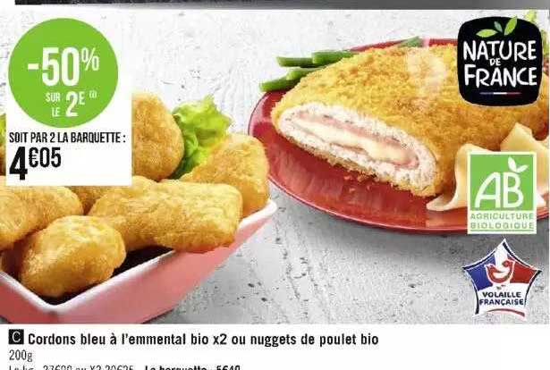 Cordons Bleu à L'emmental Bio X2 Ou Nuggets De Poulet Bio