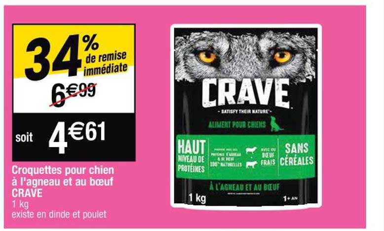 croquettes pour chien à l'agneau et au boeuf crave
