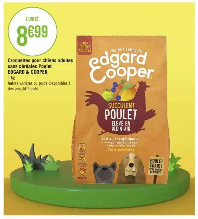 croquettes pour chiens adultes sans céréales poulet edgard & cooper