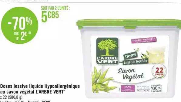 doses lessive liquide hypoallergénique au savon végétal l'arbre vert