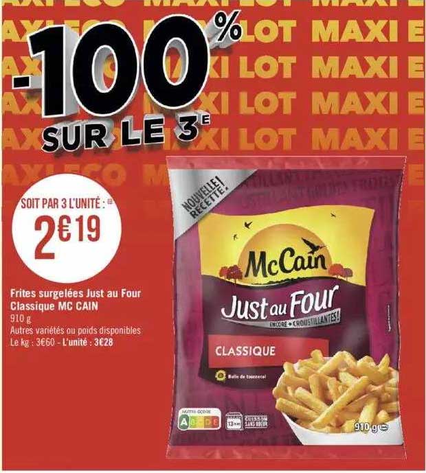 Frites Surgelées Just Au Four Classique Mc Cain