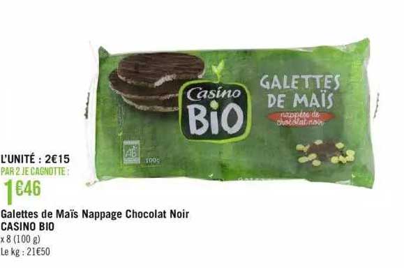 galettes de maïs nappage chocolat noir casino bio